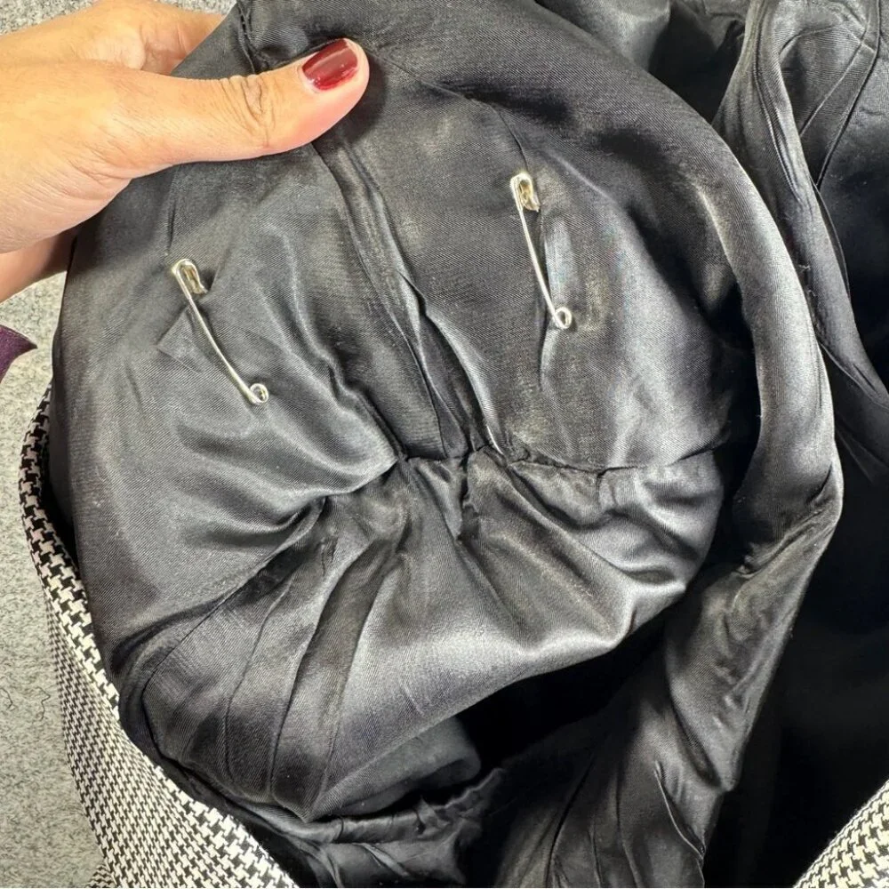 Vintage Black White Wool Houndstooth Checkered Academia Double Breasted Blazer - Picture 16 of 16